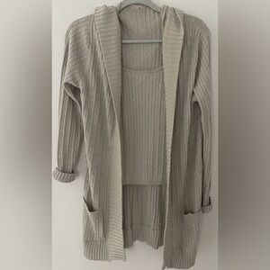 Mel And Lisa Sweater Set Size Large Coat And Sleeveless Shell Khaki Silk/Cotton